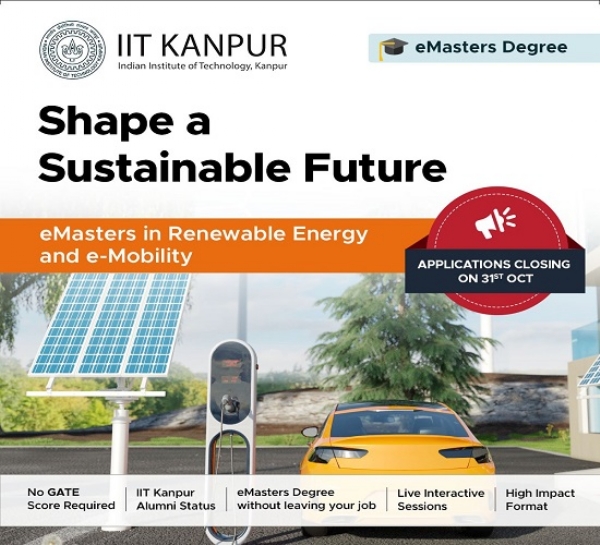 आईआईटी कानपुर ने रिन्यूएबल एनर्जी और ई-मोबिलिटी में ई-मास्टर डिग्री की घोषणा 