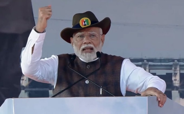 प्रधानमंत्री नरेन्द्र मोदी के केवड़िया संबोधन का यह फोटो भाजपा के एक्स हैंडल से लिया गया है।