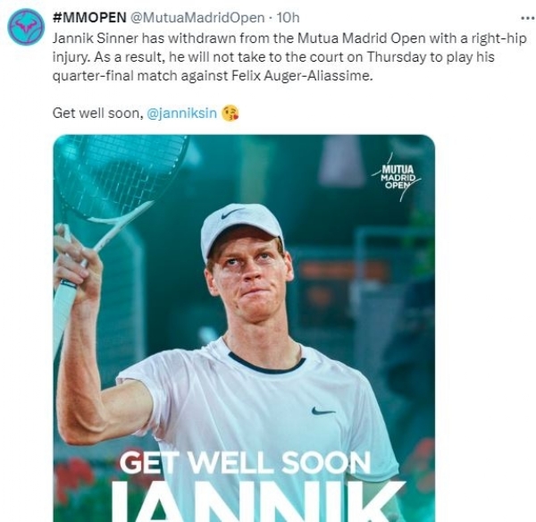 Jannik Sinner withdraws from Madrid Open