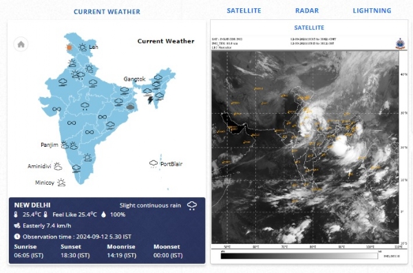 भारत मौसम विज्ञान विभाग उपग्रह से प्राप्त तस्वीरों का आकलन कर पूर्वानुमान जारी करता है। विभाग की इस तस्वीर में आज की स्थिति दर्शायी गई है।