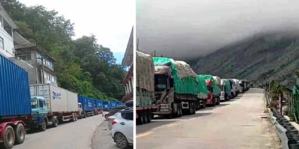 Container Truck stop at China Border