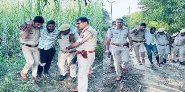 पुलिस से छीनी गई एंटी रायट गन बरामद, दो बदमाश मुठभेड़ में गिरफ्तार
