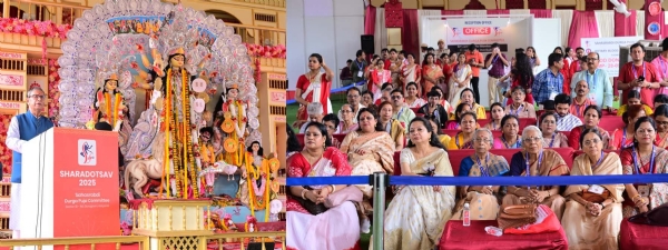 गुरुग्राम में दुर्गा पूजा कार्यक्रम में बोलते राज्यपाल प्रो. असीम कुमार घोष।