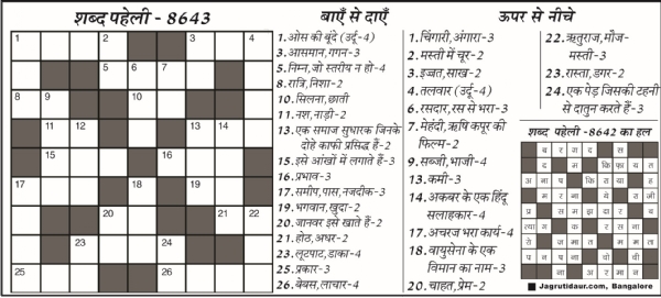 शब्द पहेली : 12 अक्टूबर, 2025