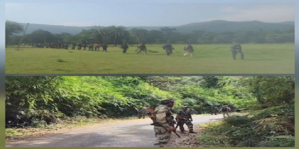 आत्मसमर्पण के लिए बाहर आते नक्सलियाें का जत्था एवं सब कॉरिडोर में तैनात जवान