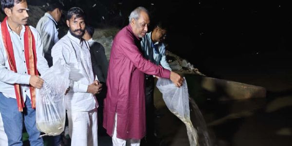 मत्स्य मंत्री ने यमुना नदी में दो लाख मत्स्य अंगुलिकाओं को किया प्रवाहित
