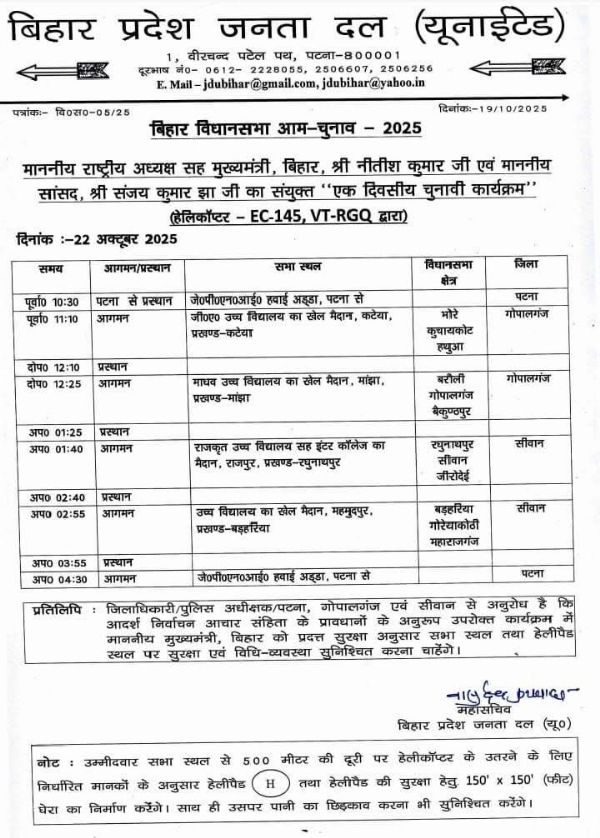 नीतीश कुमार की सारण प्रमंडल के सिवान9गोपालगंज में सभा स्थल की जानकारी की फोटो