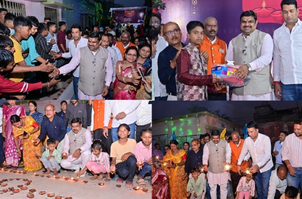 शिक्षा मंत्री गजेन्द्र यादव  बच्चों संग  दीपावली  मनाते हुए