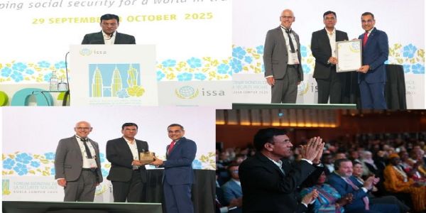 आईएसएसए पुरस्कार 2025 प्राप्‍त करते केंद्रीय श्रम और रोजगार मंत्री मनसुख मंडाविया