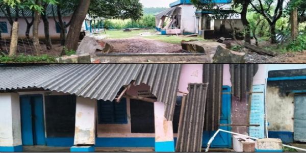 नयाग्राम में हाथियों का तांडव, स्कूल भवन क्षतिग्रस्त