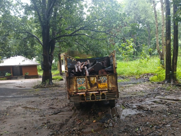 वाहन जिसमे लकडी भरी हैं
