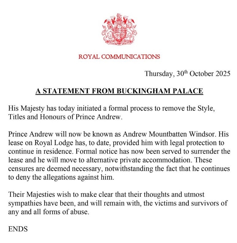 बकिंघम पैलेस का बयान। बकिंघम पैलेस का बयान।