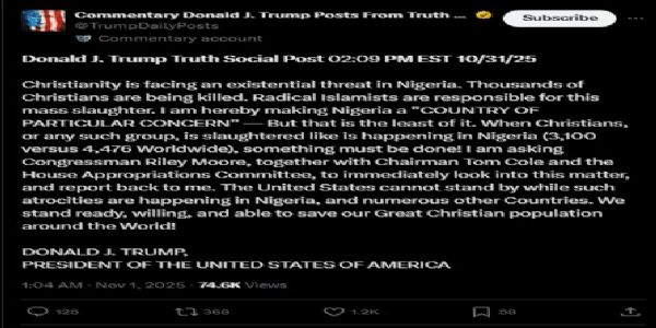 ट्रुथ सोशल पर ट्रंप की पोस्ट