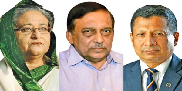 शेख हसीना, असदुज्जमां खान और अब्दुल्ला अल मामून (बाएं से)। फोटो कोलाज- ढाका ट्रिब्यून शेख हसीना, असदुज्जमां खान और अब्दुल्ला अल मामून (बाएं से)। फोटो कोलाज- ढाका ट्रिब्यून