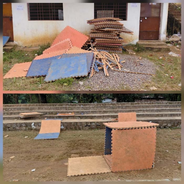 दुर्गूकोंदल में  मंहगे मैट खुले में फेंके गये