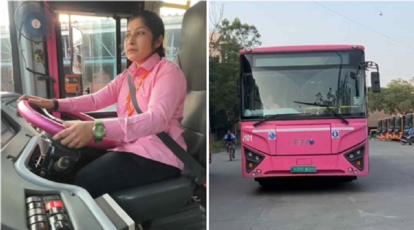 पिंक बस चलाते गुजरात की पहली महिला पायलट पिंक बस चलाते गुजरात की पहली महिला पायलट