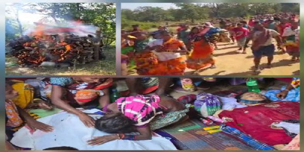 नक्सली माड़वी हिड़मा व पत्नी राजे काएक ही चिता में कर दिया गया अंतिम संस्कार
