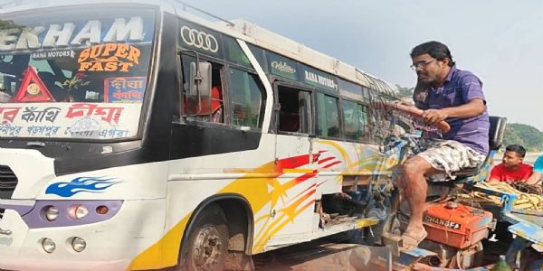 बेलदा में राष्ट्रीय राजमार्ग पर बस और ट्रॉली की टक्कर में एक घायल