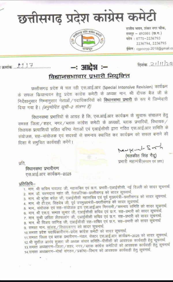 जारी आदेश की कॉपी।