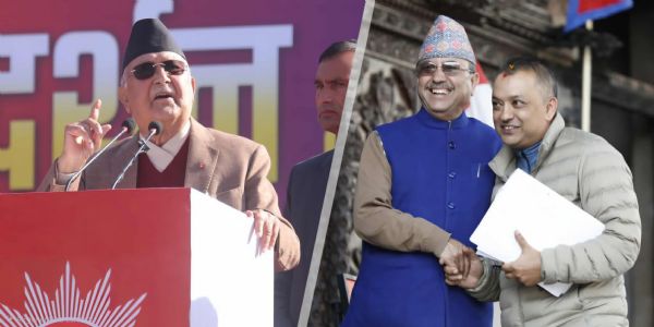 एमाले अध्यक्ष ओली और कांग्रेस के महामंत्री गगन थापा एमाले अध्यक्ष ओली और कांग्रेस के महामंत्री गगन थापा