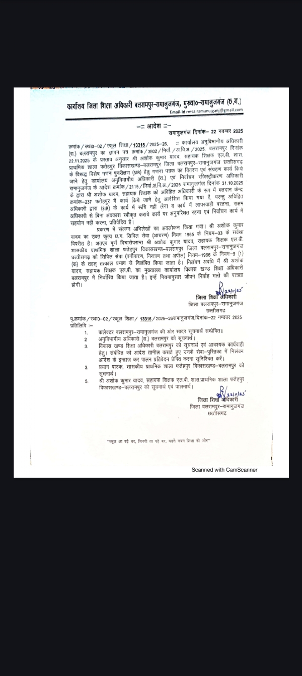 जारी आदेश की कॉपी।