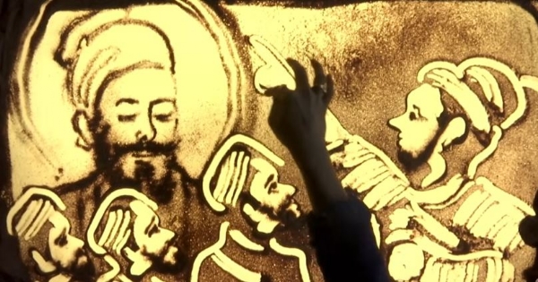 सैंड से बनाई गुरुओं की तस्वीर सैंड से बनाई गुरुओं की तस्वीर