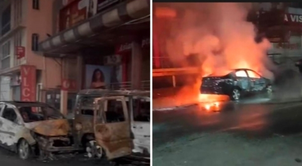 टक्कर के बाद जली कार टक्कर के बाद जली कार