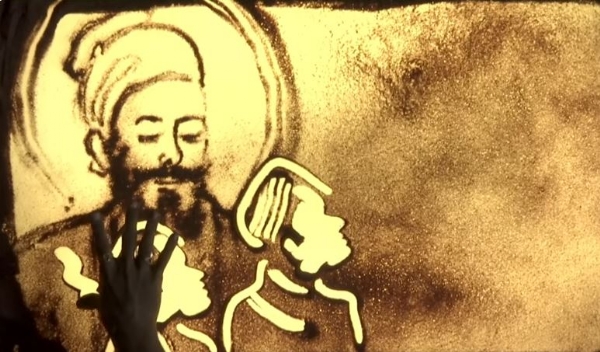 सैंड से बनाई गुरु की तस्वीर सैंड से बनाई गुरु की तस्वीर