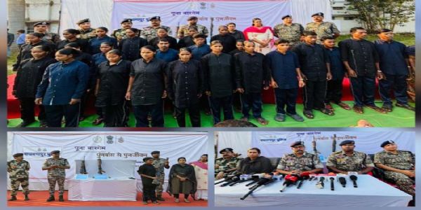 28 नक्सलियाें ने 3 हथियार के साथ किया आत्मसमर्पण