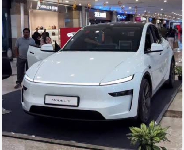 गुरुग्राम के एंबियंस मॉल में प्रदर्शित की गई टेस्ला इलेक्ट्रिक कार। गुरुग्राम के एंबियंस मॉल में प्रदर्शित की गई टेस्ला इलेक्ट्रिक कार।