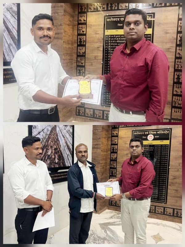 कलेक्टर ने उत्कृष्ट प्रदर्शन करने वाले दो बीएलओ काे किया सम्मानित