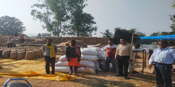 कोरबा : जटगा धान उपार्जन केंद्र में एसडीएम का आकस्मिक निरीक्षण, 45 कट्टी संदिग्ध धान जब्त