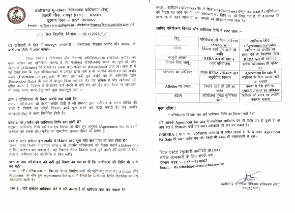 छत्तीसगढ़ भू-संपदा विनियामक प्राधिकरण द्वारा जारी जरुरी सूचना छत्तीसगढ़ भू-संपदा विनियामक प्राधिकरण द्वारा जारी जरुरी सूचना