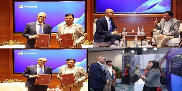 मंडाविया और सत्य नडेला की मौजूदगी में एमओयू पर हस्ताक्षर मंडाविया और सत्य नडेला की मौजूदगी में एमओयू पर हस्ताक्षर