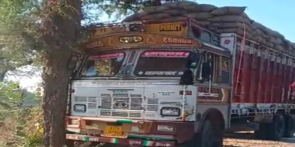मूंगफली से भरा ट्रक पेड़ से टकराया, ड्राइवर की मौत