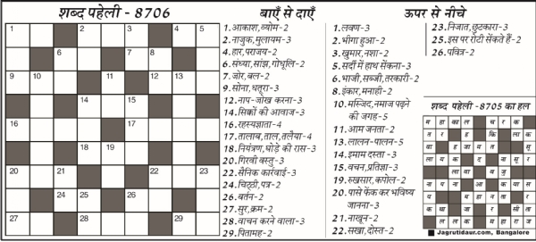 शब्द पहेली : 14 दिसंबर, 2025