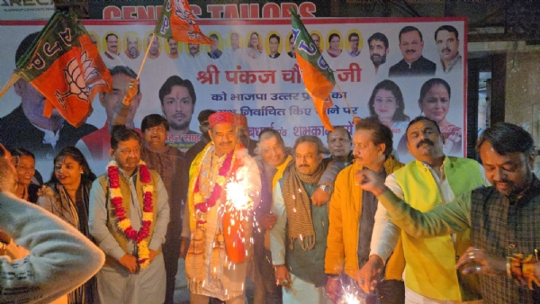 आतिशबाजी करते भाजपा कार्यकर्ता आतिशबाजी करते भाजपा कार्यकर्ता