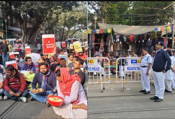 प्रतीकात्मक रूप से चॉप मूढ़ी बेचते हुए नौकरी अभ्यर्थी प्रतीकात्मक रूप से चॉप मूढ़ी बेचते हुए नौकरी अभ्यर्थी