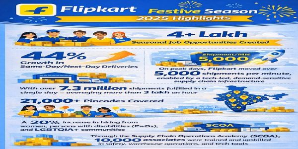 फ्लिपकार्ट से त्योहारी सीजन में 4 लाख लोगों को मिला रोजगार, दरवाजे तक पहुंचीं खुशियां