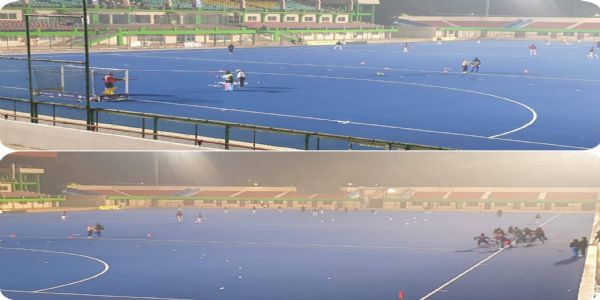 हॉकी प्रैक्टिस मैच में खेलती रांची रॉयल्‍स टीम की खिलाडीगण