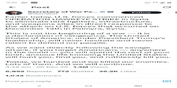 सीरिया में आईएसआईएस के 70 ठिकानों पर अमेरिका के हवाई हमले, बदले की कार्रवाई बताया