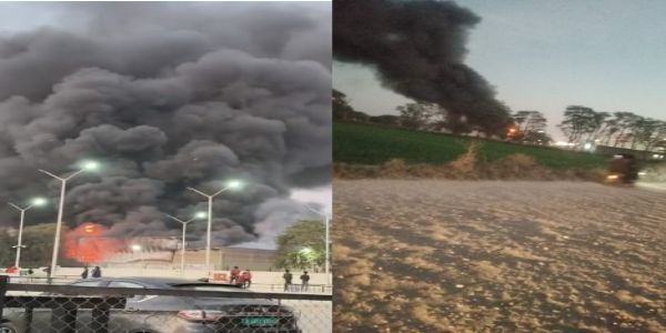 जेसीबी के वर्कशॉप में लगी भीषण आग
