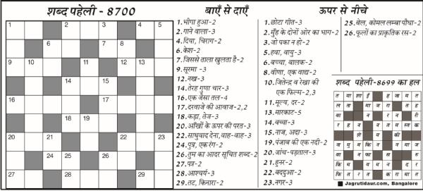 शब्द पहेली : 08 दिसंबर, 2025