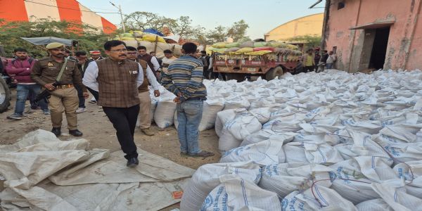 नवीन गल्ला मंडी में धान-बाजरा खरीद का जिलाधिकारी ने लिया जायजा