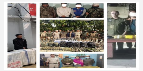 मणिपुर में अलग-अलग अभियानों में गिरफ्तार उग्रवादी यो तथा तस्करों की तस्वीरें।