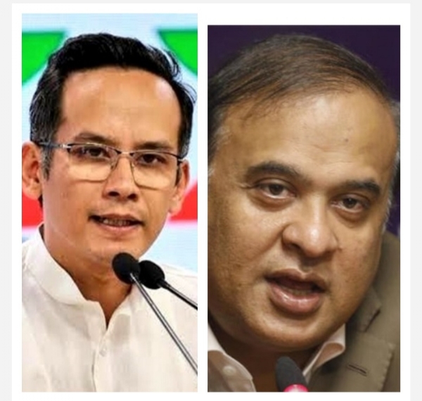 असम के मुख्यमंत्री डॉ हिमंत बिस्व सरमा तथा कांग्रेस सांसद गौरव गोगोई की तस्वीर।