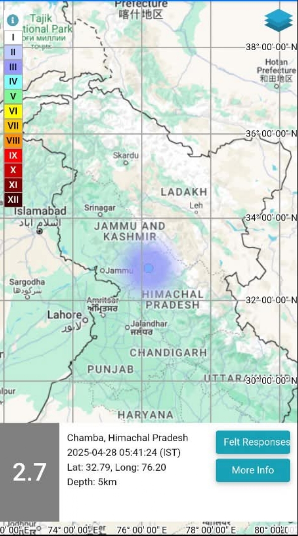 चम्बा में भूकम्प के झटके