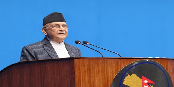संसद को संबोधित करते हुए प्रधानमंत्री ओली