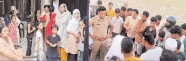 जांच पड़ताल करते हुए पुलिस