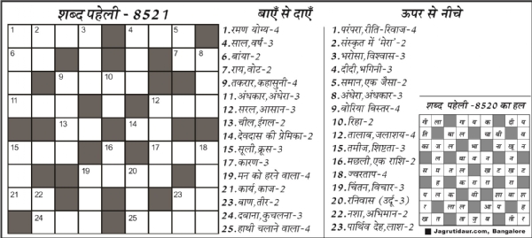 शब्द पहेली : 12 जून, 2025